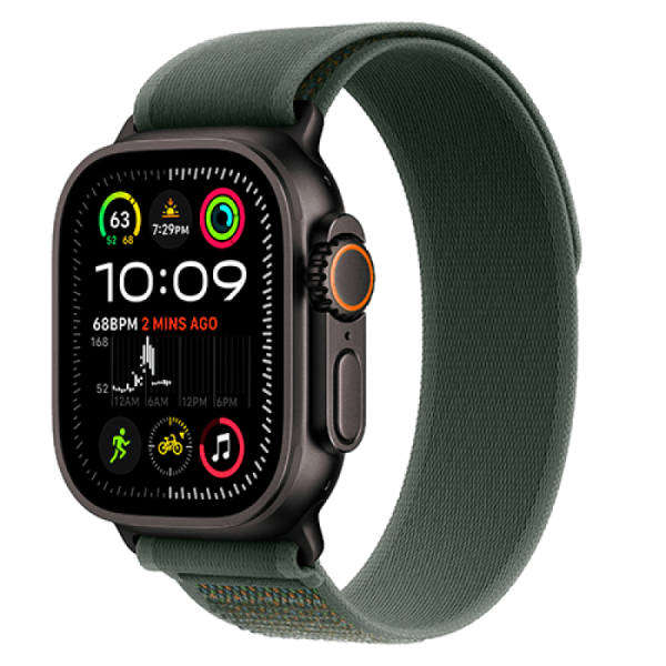 Apple Watch Series Ultra 2 49mm Black Titanium Case with Green Trail Loop S/M