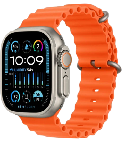 Apple Watch Series Ultra 2 49mm Natural Titanium Case with Orange Ocean Band One Size